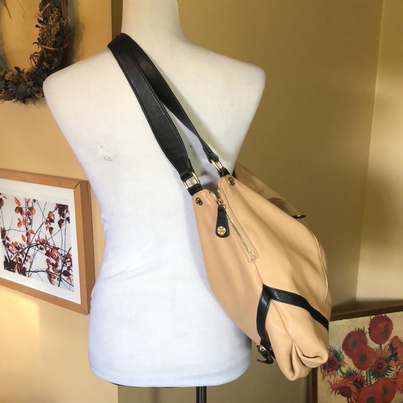 EMMA FOX Large Leather Hobo Shoulder Bag KissLock British Tan Black Elegant Luxe - Picture 5 of 16